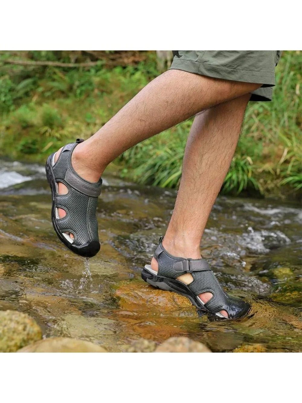 Men's Grey Mesh Hiking Sandals Closed-Toe Beach Sandal for Athletic Outdoor